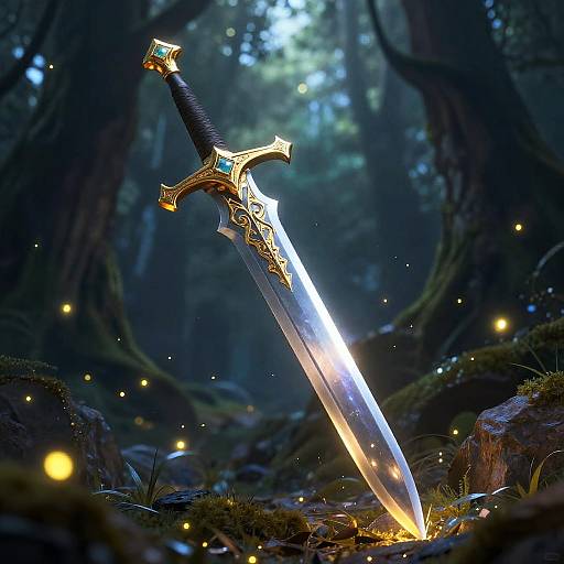 Elegant Fantasy Greatsword in Enchanted Forest