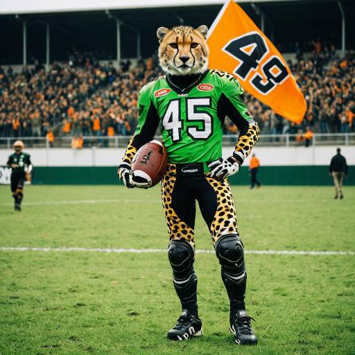 Cheetah Football Player in Green Jersey on Field Cheetah Football Player in Green Jersey on Field