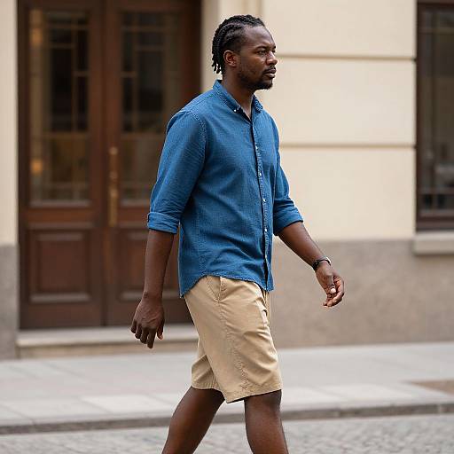 Man Walking with Braids and Casual Wear