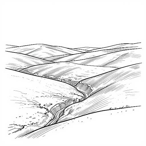 Serene Landscape Outline Drawing