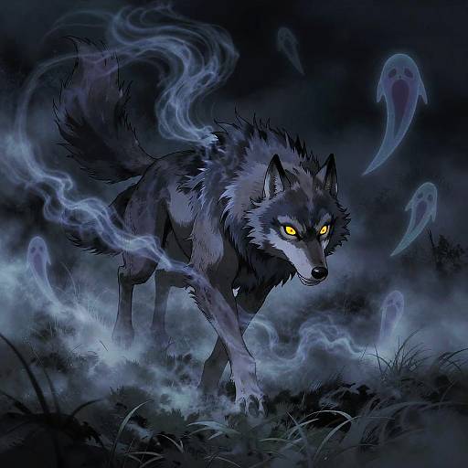 Shadowy Wraith Wolf Over Haunted Moor