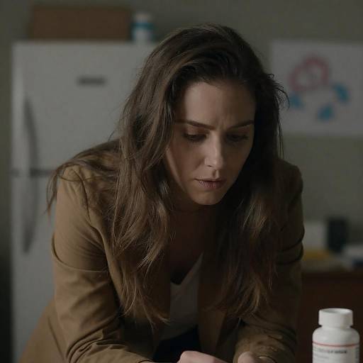 Focused Woman in Brown Jacket Indoors