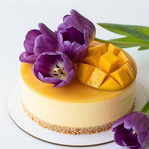 Mango Mousse Cake with Purple Tulips