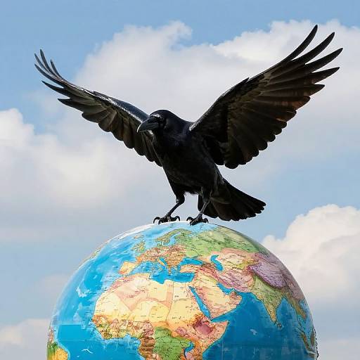 Majestic Crow on Colorful Globe