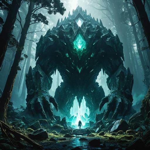 Colossal Crystal Golem in Mystical Forest