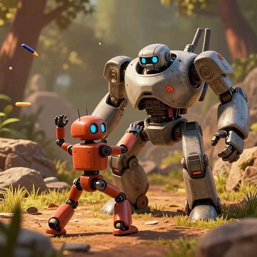 Scrappy Robot Battle in Forest