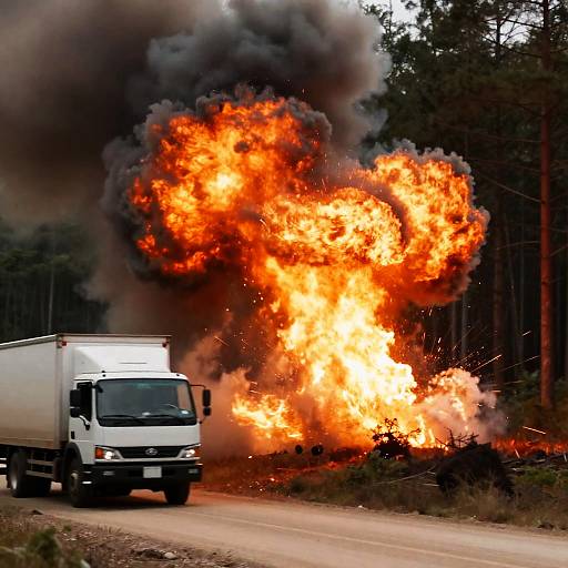 Dramatic Forest Explosion with Truck