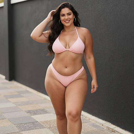 Confident Curvy Woman in Pink Bikini