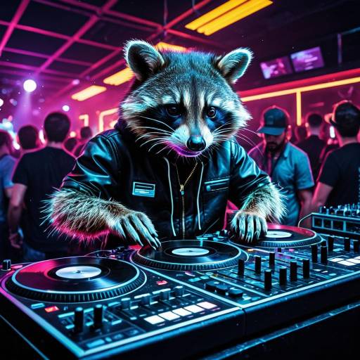 Raccoon DJ Mixing Music at Nightclub