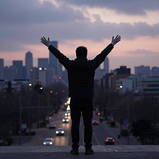 Silhouette Against a Dusk Cityscape