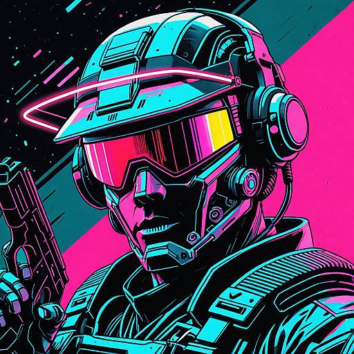 Synthwave Cyborg with Gun
