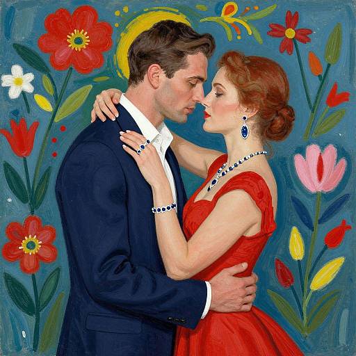Romantic Embrace in Vibrant Hues