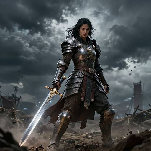Epic Warrior Tali on Stormy Battlefield
