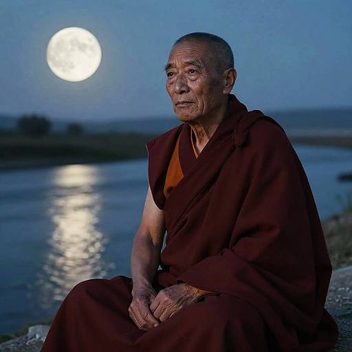 Moonlit Saffron Robes: Tibetan Monk Portrait