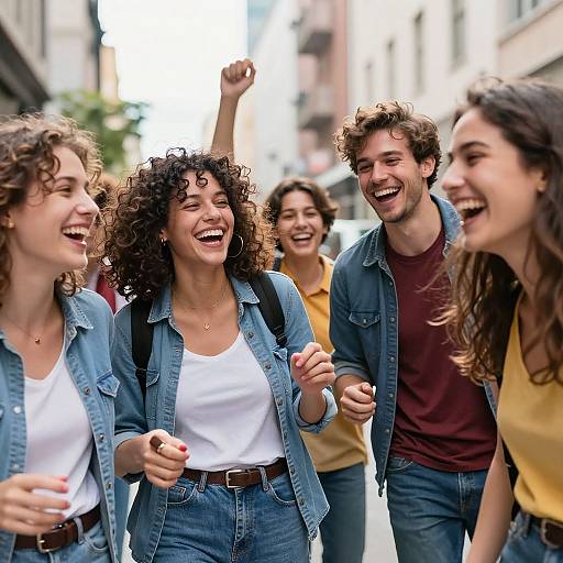 Joyful Friends Laughing in Urban Scene