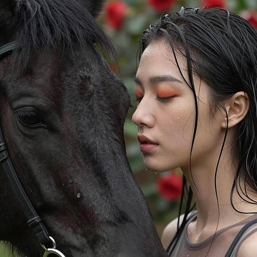 Intimate Portrait of Woman and Black Horse