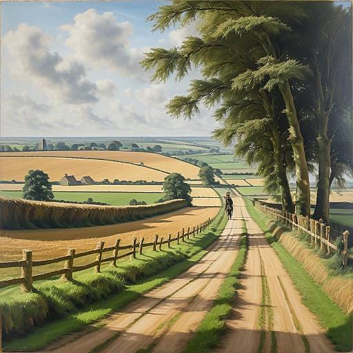 Panoramic Constable-Style Country Road Swordsman