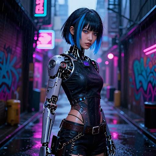 Female Cyberpunk Character in Neon Alley