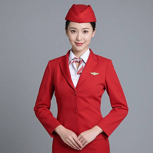 Elegant Red Air Hostess Costume