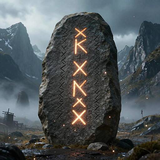 Ancient Norse Runes on Stone Tablet
