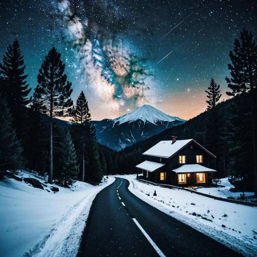 Starry Night Landscape with Pine Trees