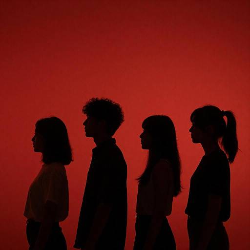 Silhouetted Profiles Against Red Background