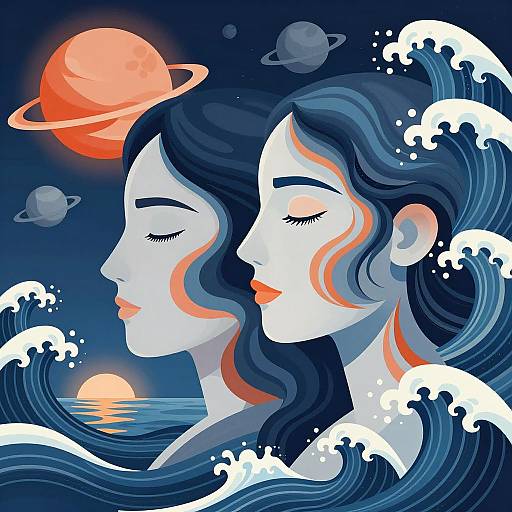 Abstract Human Faces in Ocean Waves