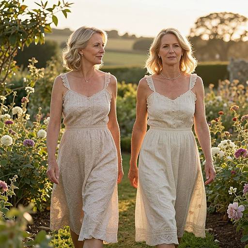 Elegant Ladies in Sunlit Garden