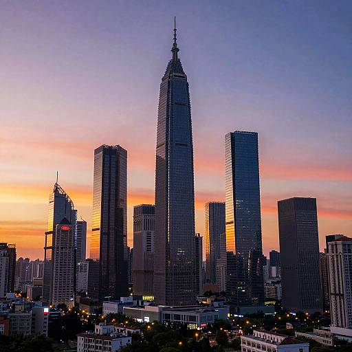 Futuristic City Skyline at Sunset