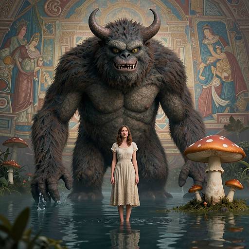 Fantastical Flooded Scene with Monster