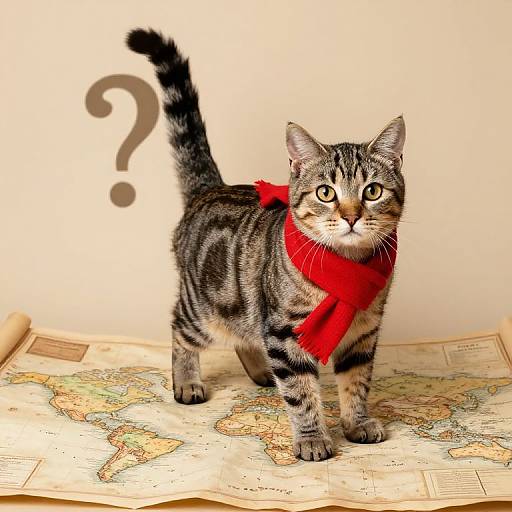 Tabby Cat on Ancient Map