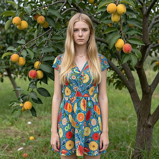 Young Woman by Fruit-Laden Tree