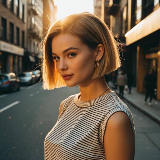 Fashion Model with Undercut Bob Hairstyle in Urban Street