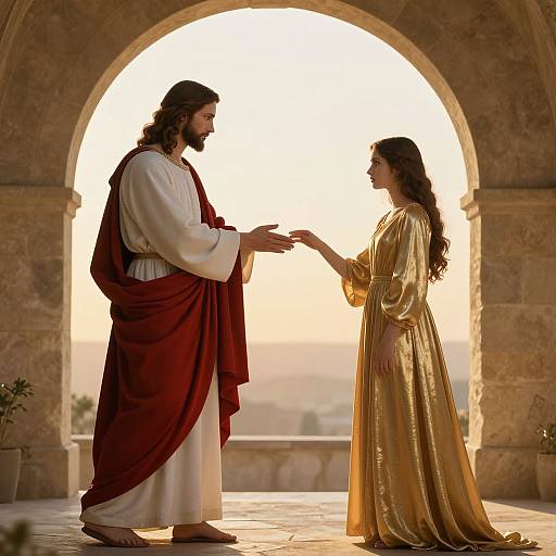 Ethereal Jesus Reaching Out in Gold