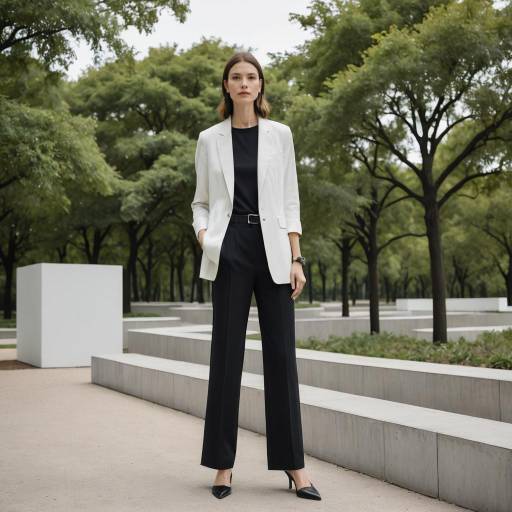Woman in Sleek Minimalist Outfit in Sculpture Park