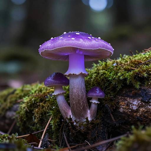 Glowing Purple Mushroom on Mossy Log