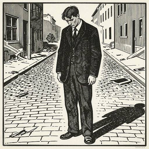 Melancholy Businessman Woodblock Etching