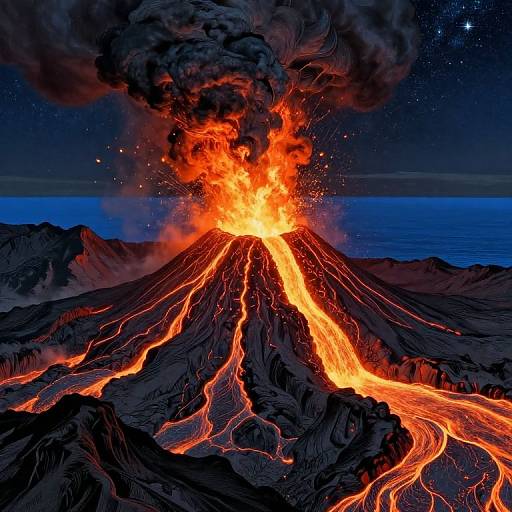 Intricate Volcanic Eruption Illustration