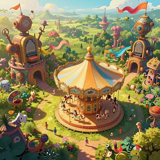 Whimsical Steampunk Carousel Aerial View