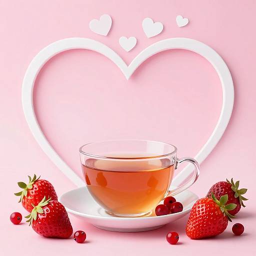 Tea Cup with Strawberries and Hearts