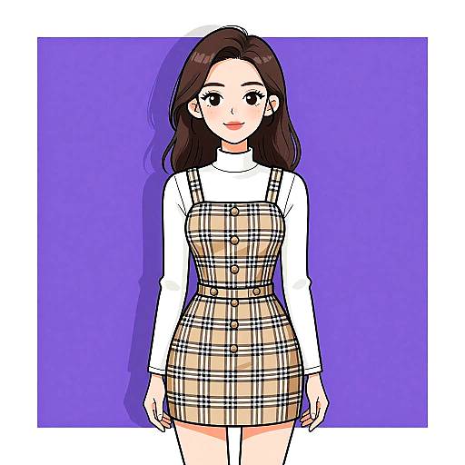 Preppy Woman in Plaid Pinafore Dress