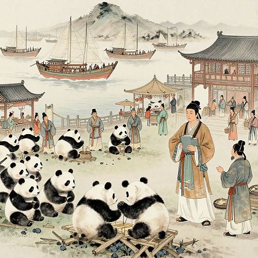 Ancient Chinese Merchant Trade Scene