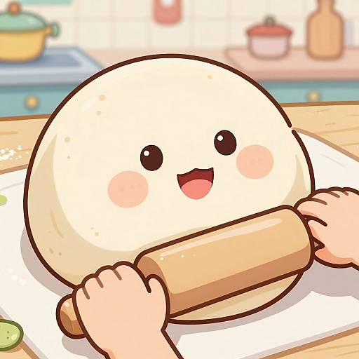 Smiling Pizza Dough Cartoon Close-Up