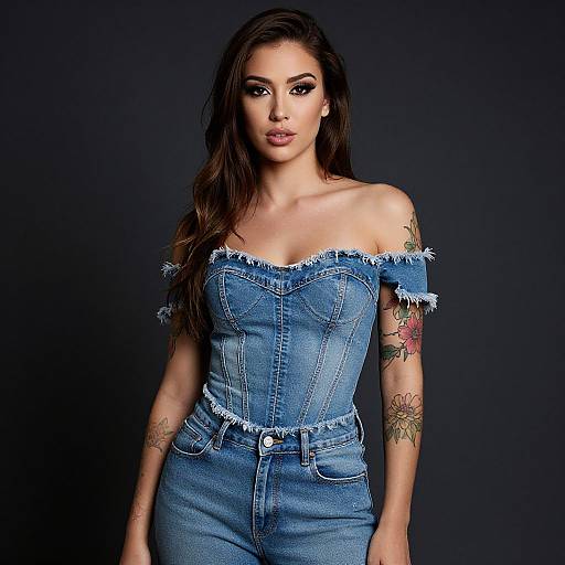 Confident Woman in Edgy Denim Fashion