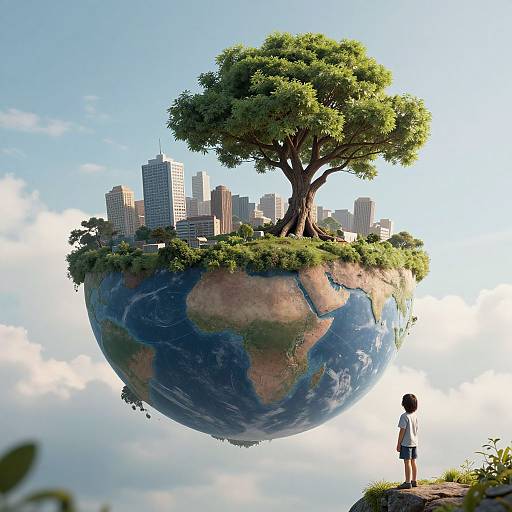 Floating Island City Between Earth and Sky