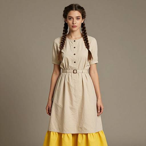 Girl with Braids in Beige Dress