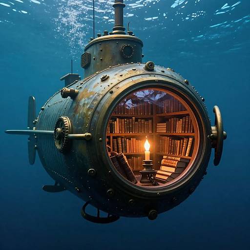 Steampunk Submarine Library Underwater