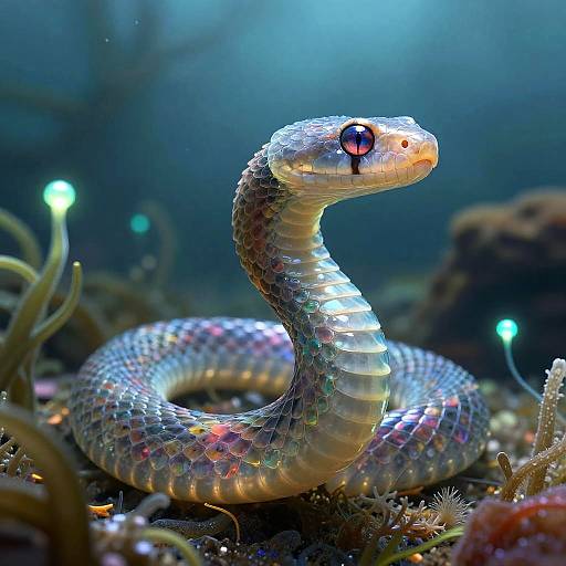 Surreal Human-Snake Hybrid Underwater