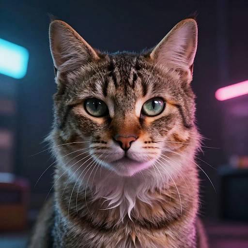 Sleek Feline Anthro Neon Portrait