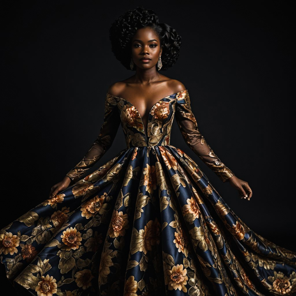 Elegant African Woman in Floral Gown